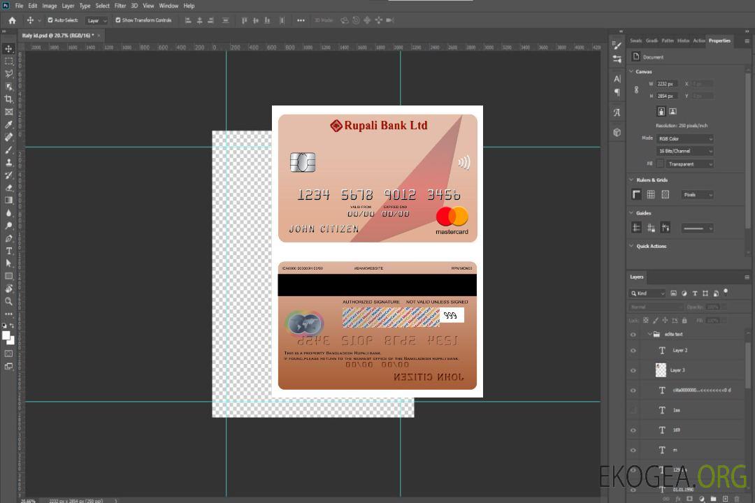 Banque Bangladesh Rupali, mastercard template